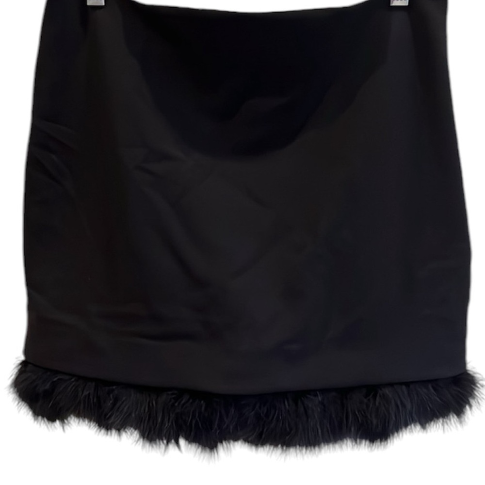 Express Black Mini with Feather Trim Size 10 NWT